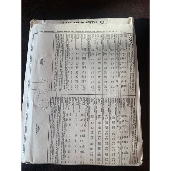 McCall's Misses Coat or Jacket Sewing Pattern 5229 Sz 10 -14 - Uncut - Picture 3 of 9